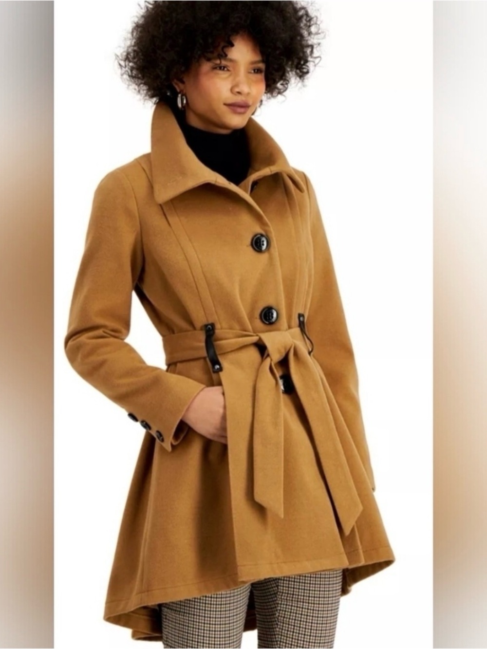 Steve Madden Tan Belted Skirted Trench Coat with Floral Lining